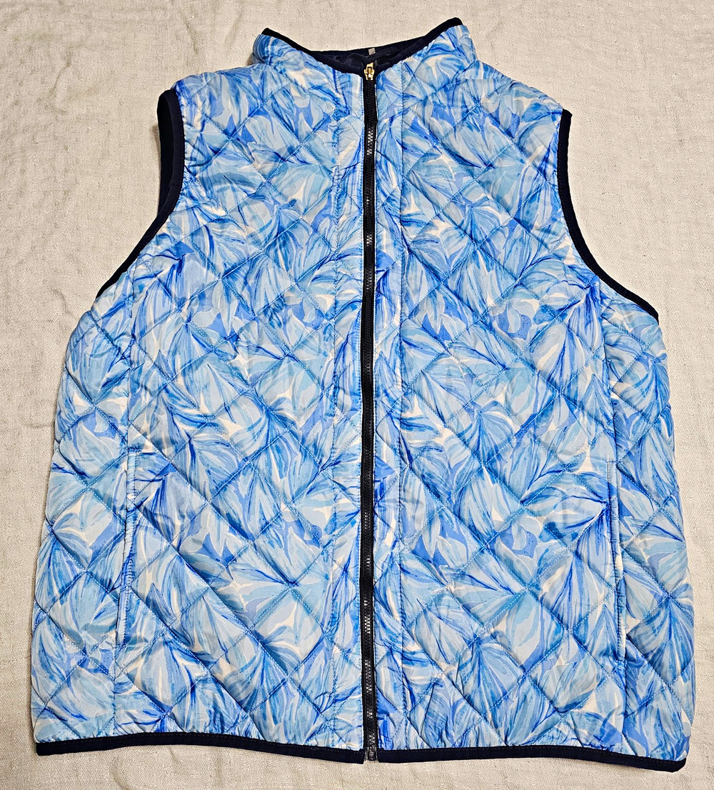 Stella Parker Collection Floral Quilted Vest Women's Size L Blue Full Zip Lined